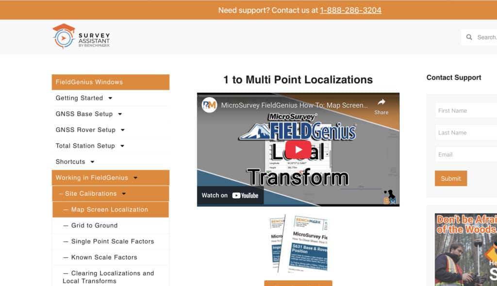 Survey Assistant RTK training site with FieldGenius video and guides
